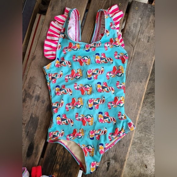 Pink Chicken Other - PINK CHICKEN SZ 12Y VGUC TEAL w/ colorful ELEPHANTS 🐘 print 1 pc swimsuit